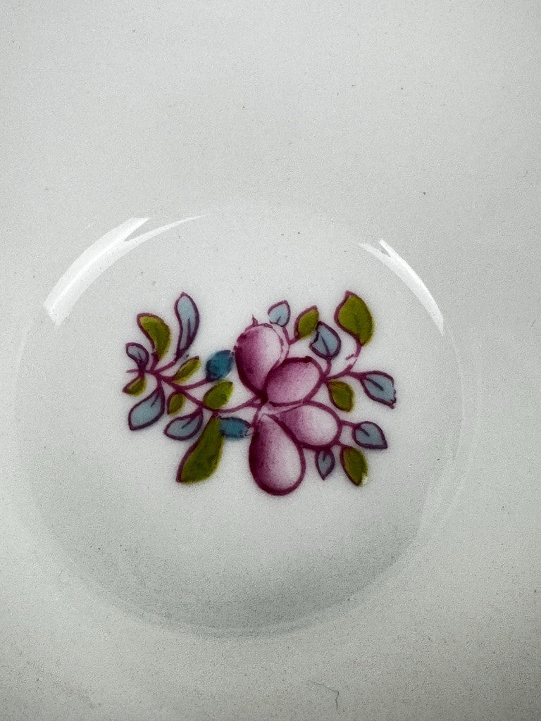 Minton, service à thé, 6 tasses et 3 pièces de forme, pink cockatrice, oiseau de