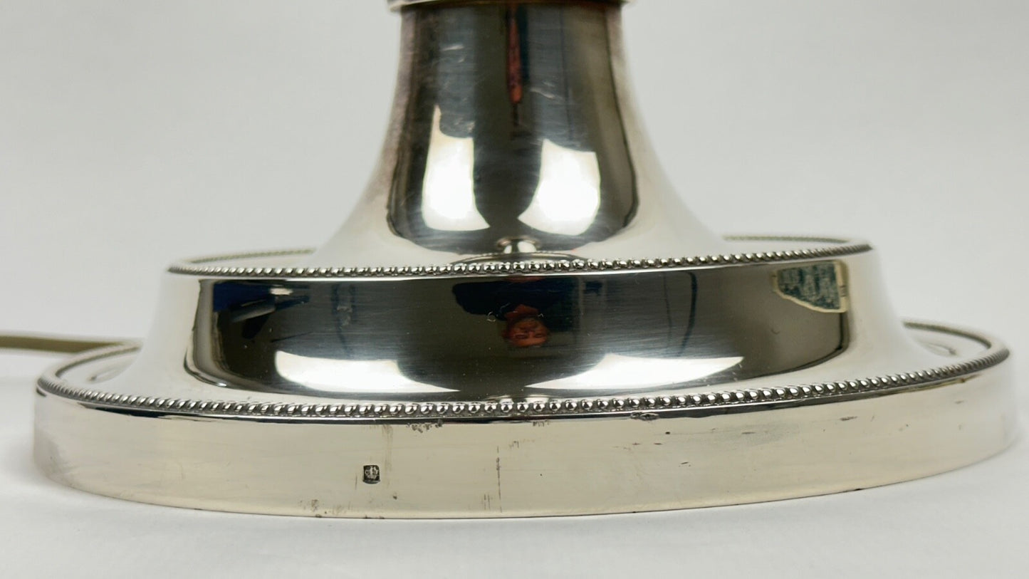 Grand Pied De Lampe En Bronze Argenté, Grand Bougeoir