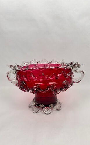 Jardinière en verre rouge framboise dans le goût d'Auguste Jean ou de Legras