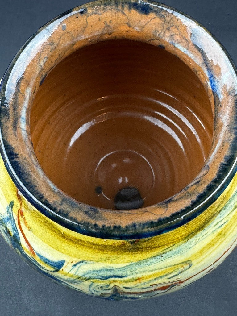 Vase basque en céramique vernissée à décor marbré polychrome