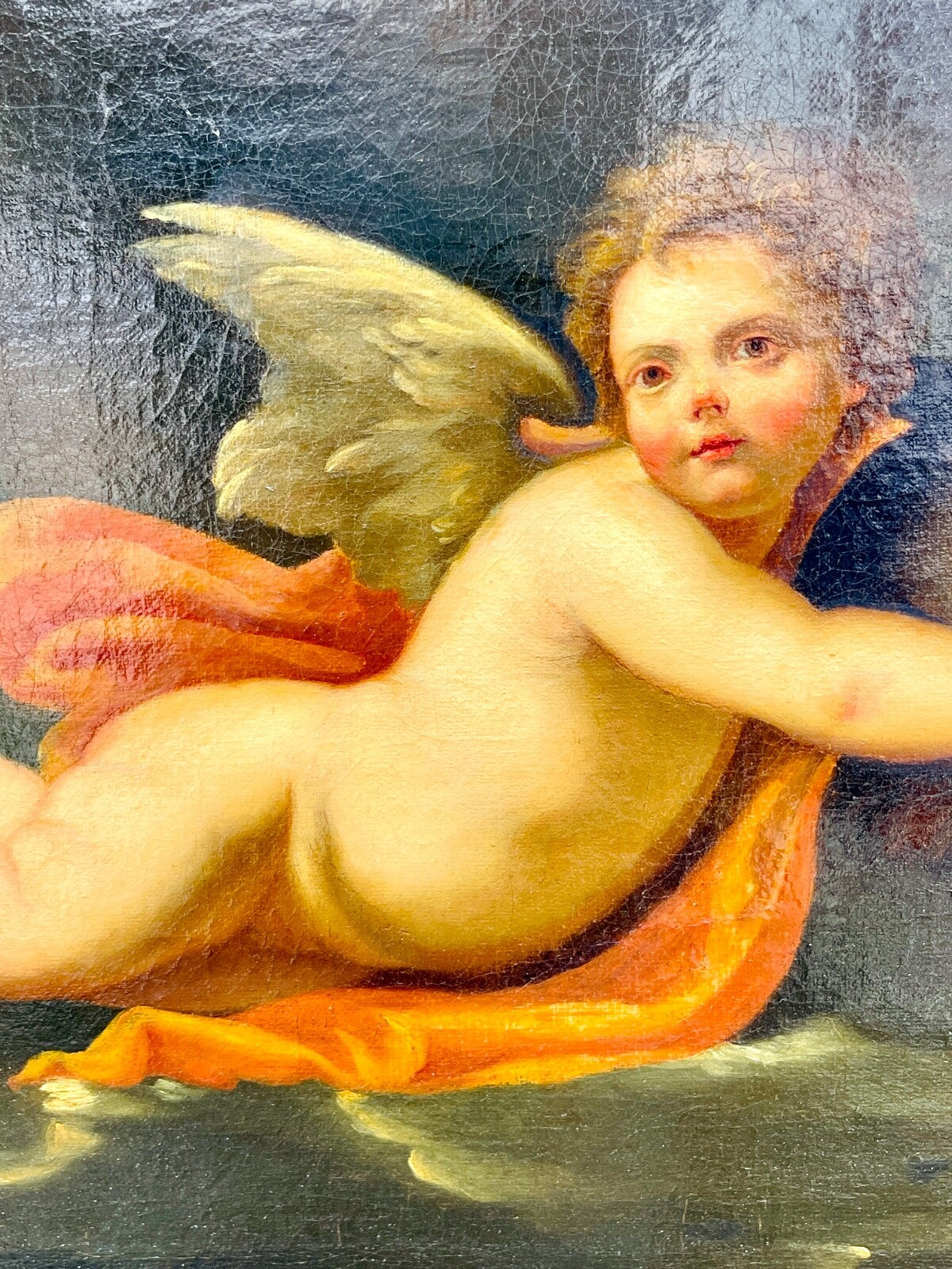 Huile Sur Toile, école Fin 17ème Début 18ème, Amour Tiré Par Un Dauphin