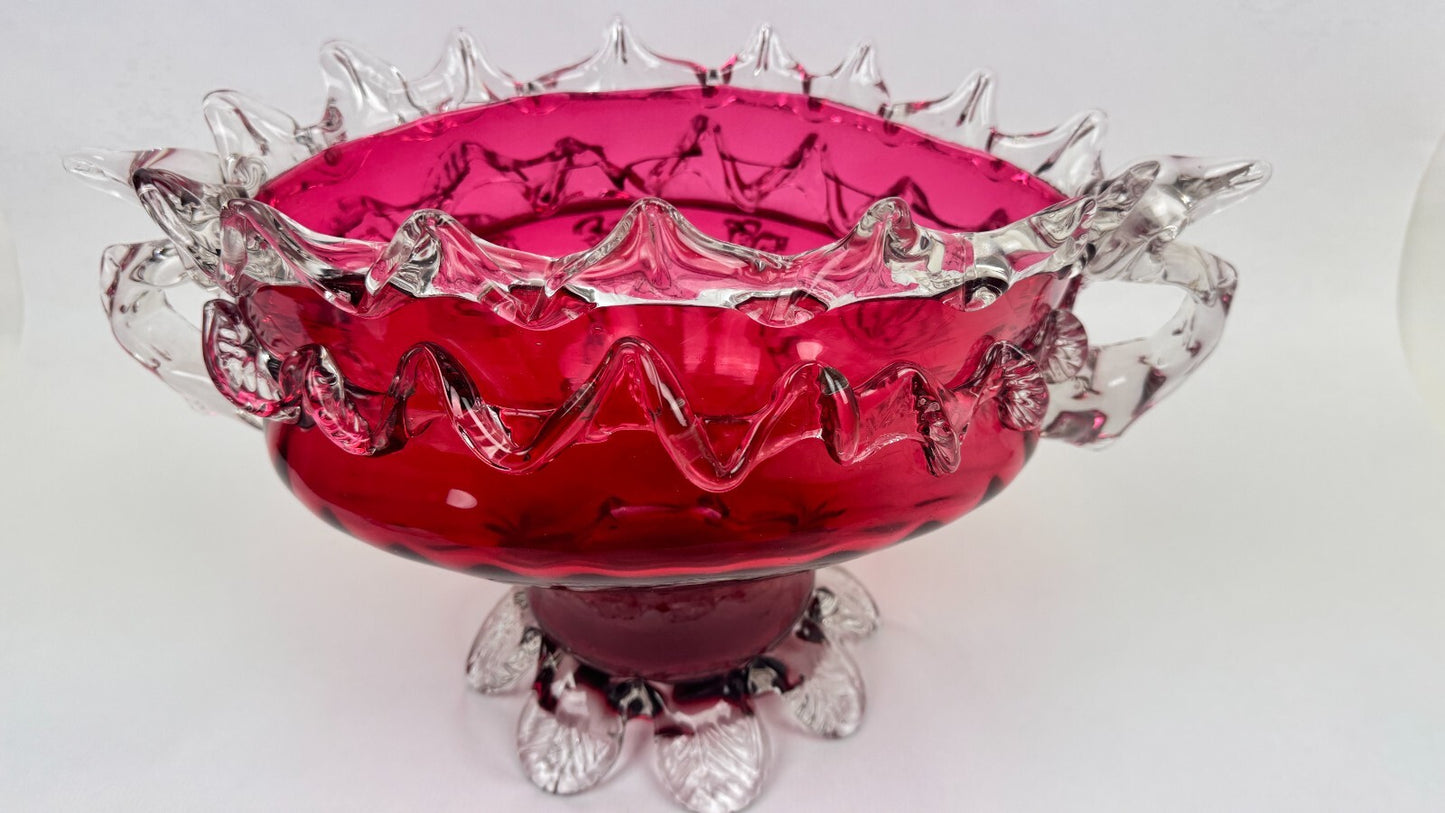 Jardinière en verre rouge framboise dans le goût d'Auguste Jean ou de Legras