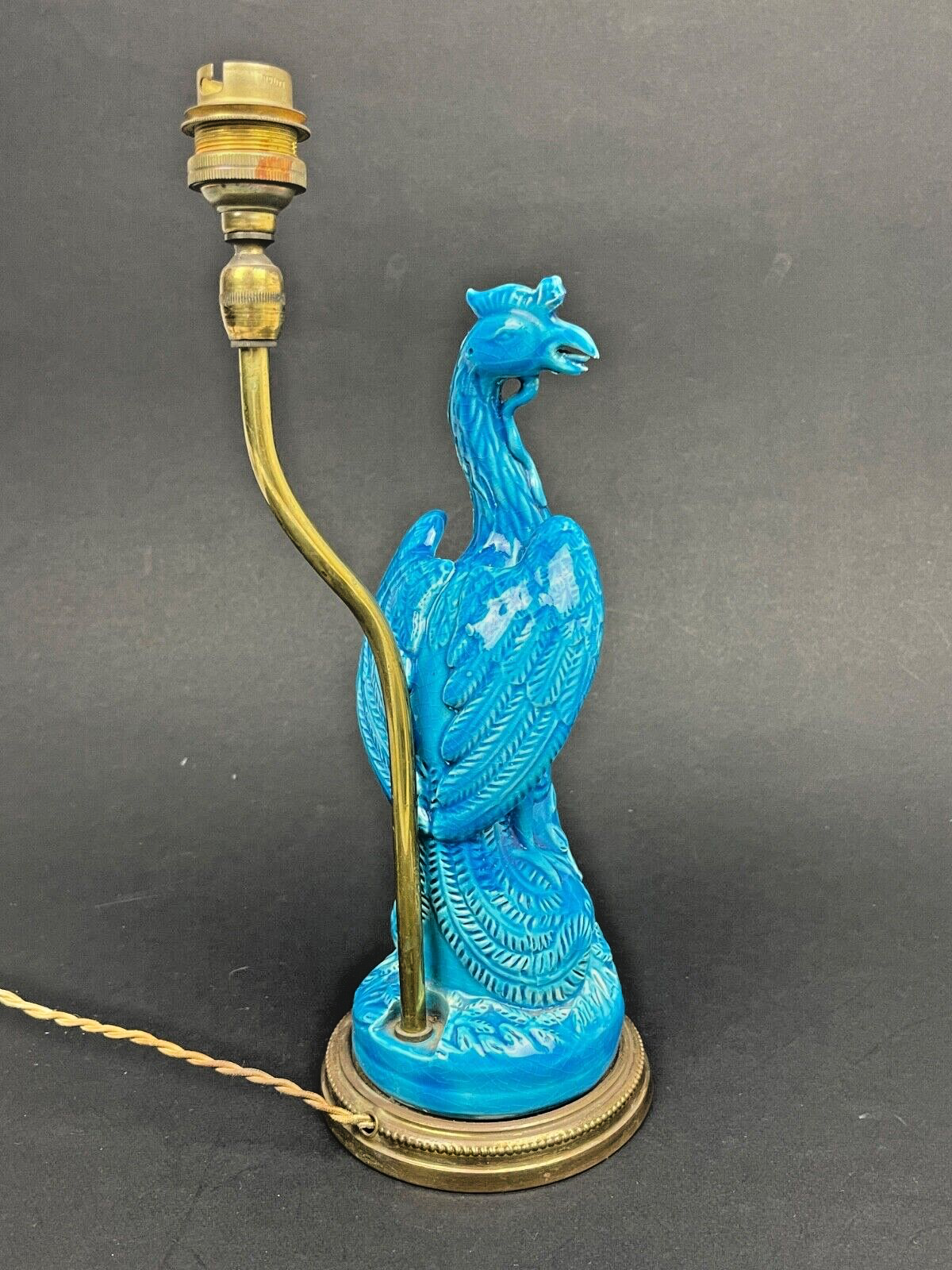 Pied De Lampe En Porcelaine Bleue De Chine, Phoenix