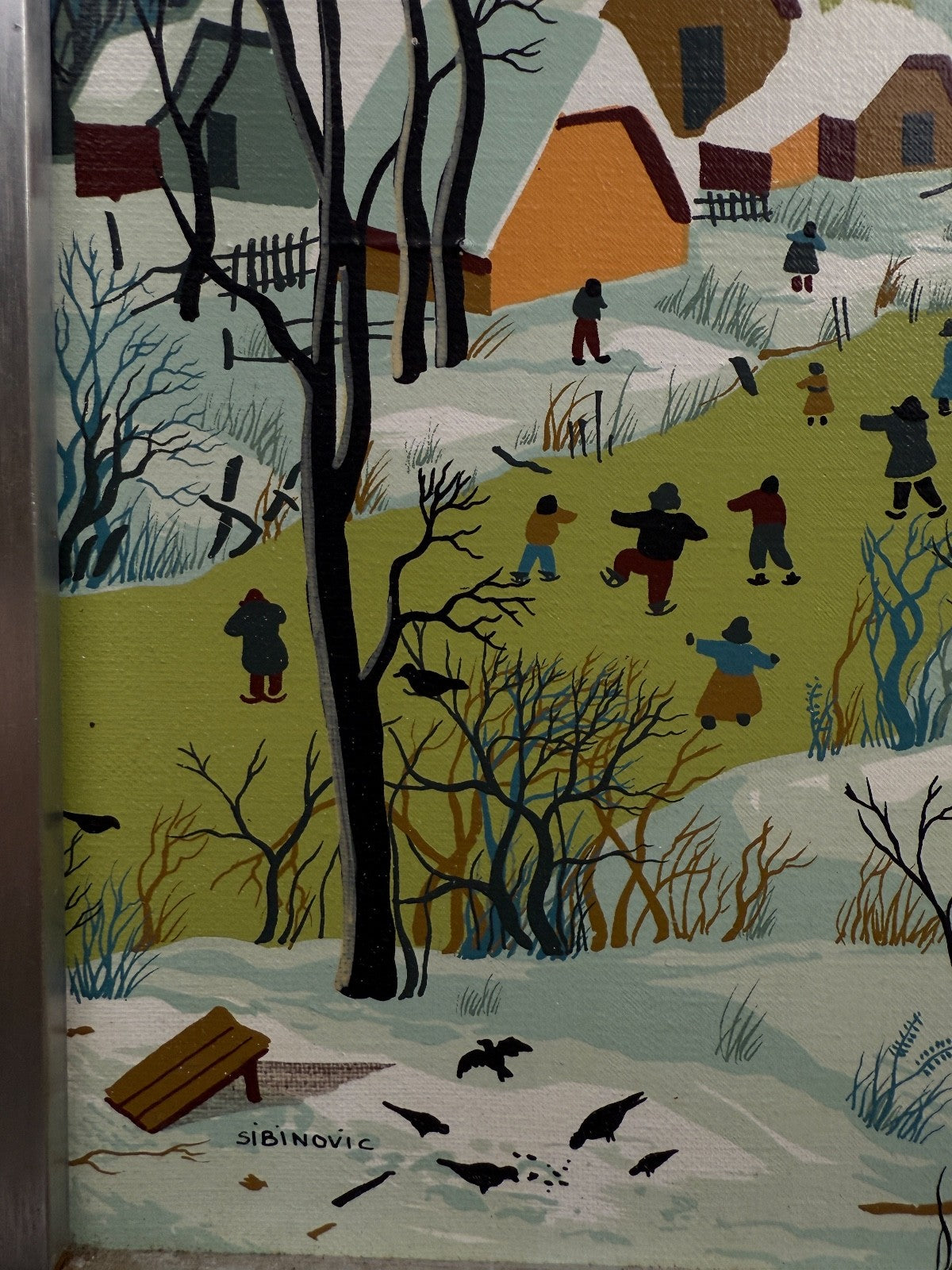 Sibinovic, Les patineurs, peinture naïve vers 1970