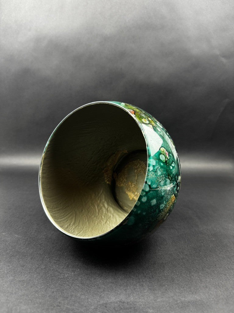 Cache-pot Art Déco en céramique à glaçures flammées – années 1920-30