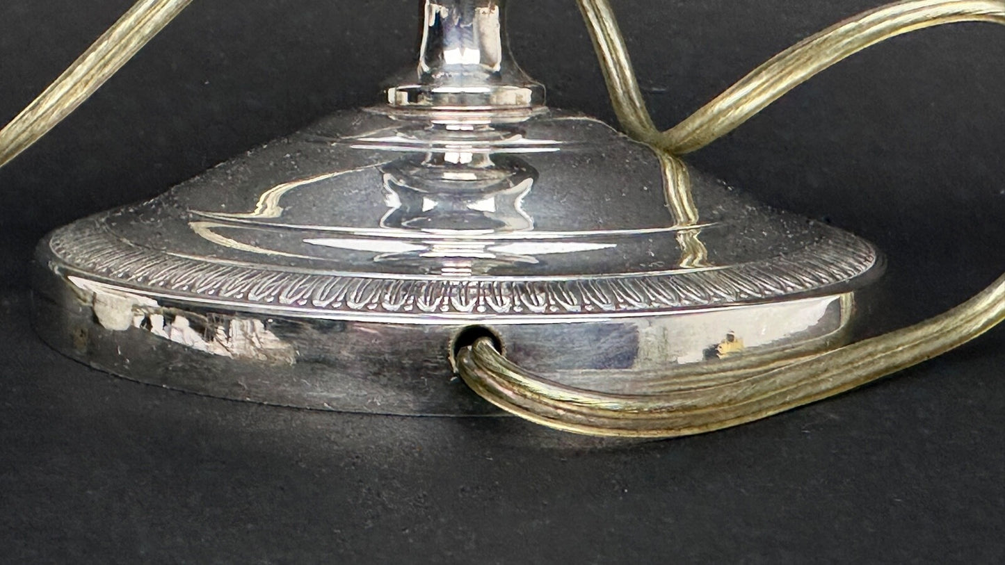 Bougeoir En Bronze Argenté Monté En Lampe