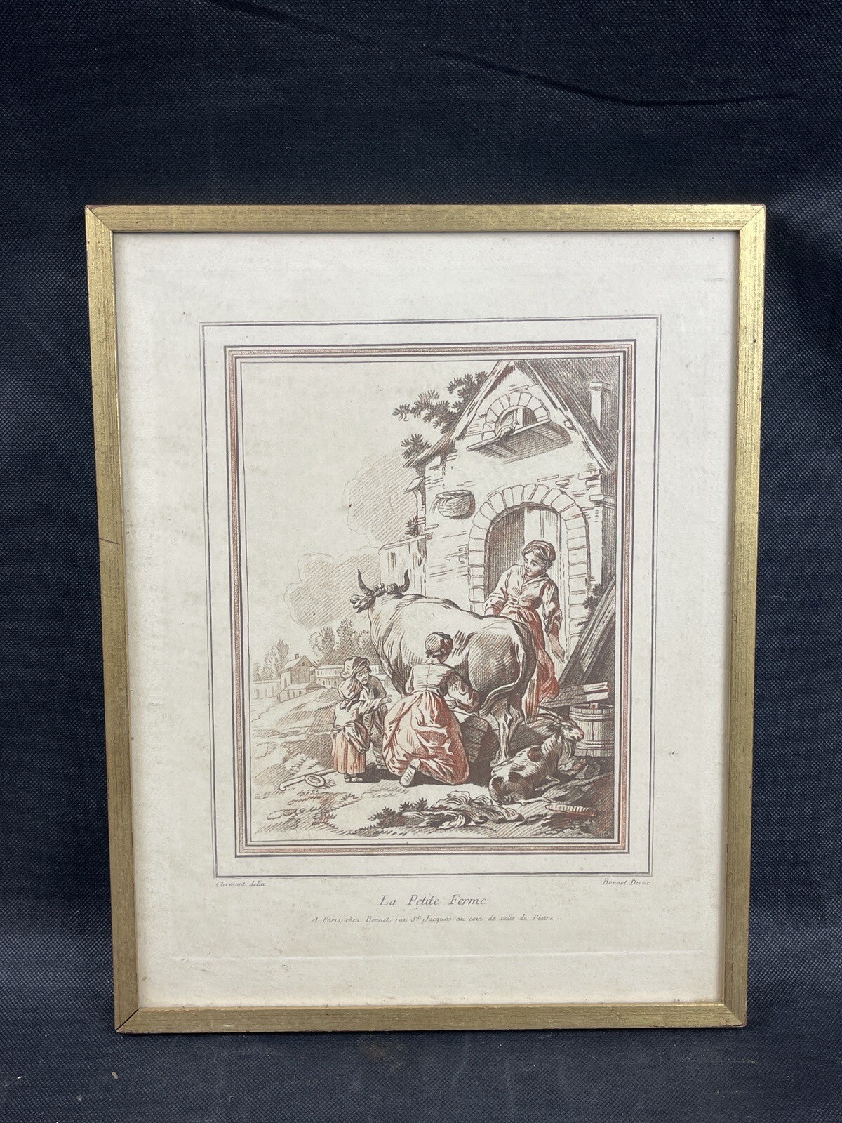 Louis-Marin Bonnet (1743-1793) La petite ferme gravure rehaussée
