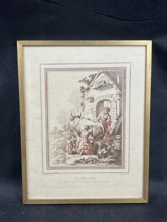 Louis-Marin Bonnet (1743-1793) La petite ferme gravure rehaussée