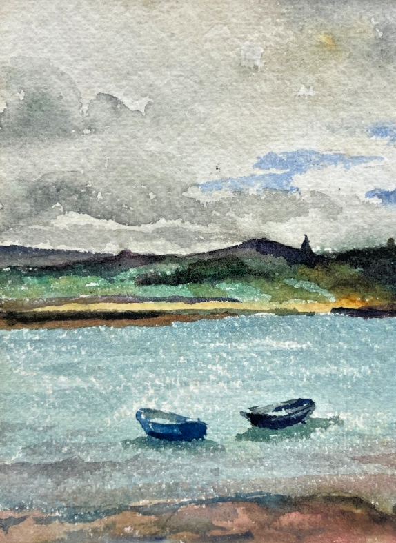 Aquarelle Marine, Barques Dans Une Baie