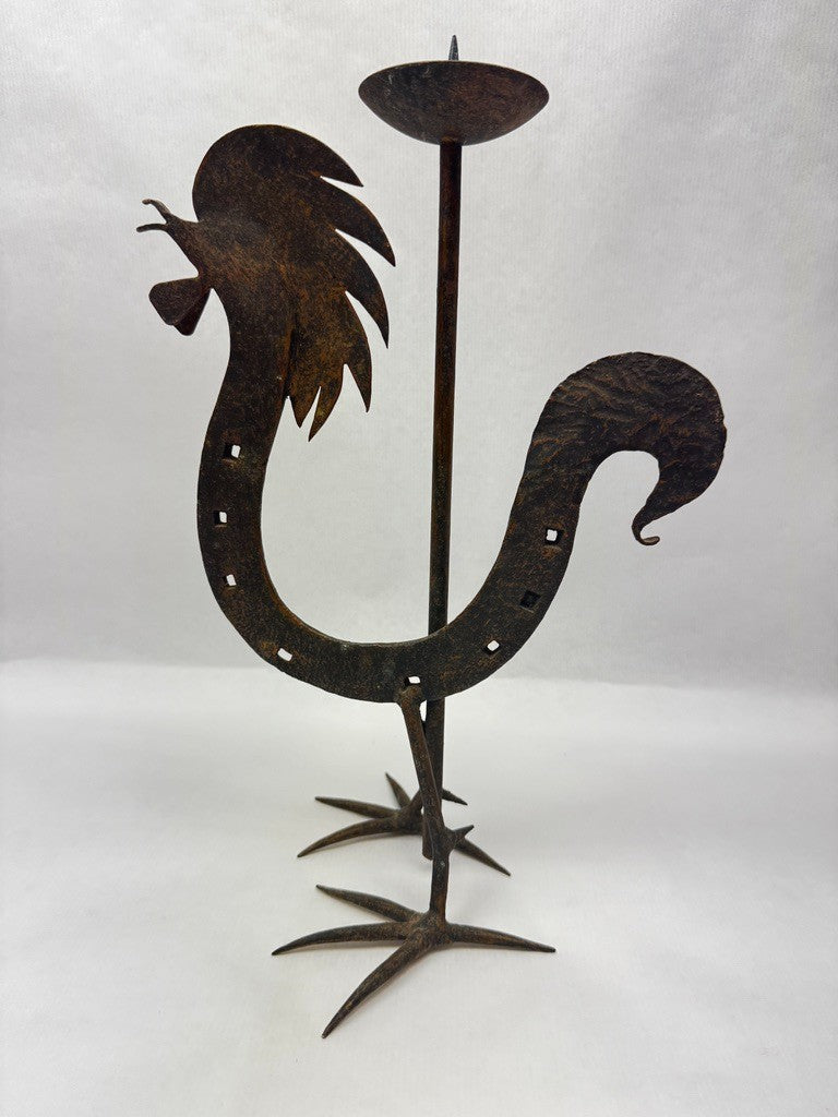 Chandelier coq en fer forgé esprit Marolles Jean Touret vers 1950