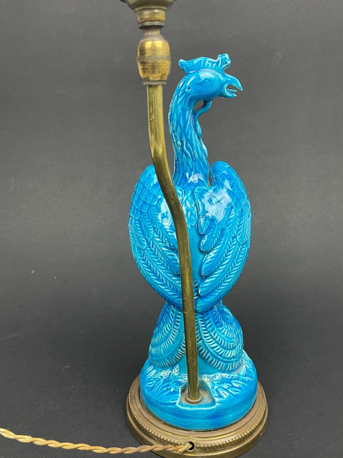Pied De Lampe En Porcelaine Bleue De Chine, Phoenix