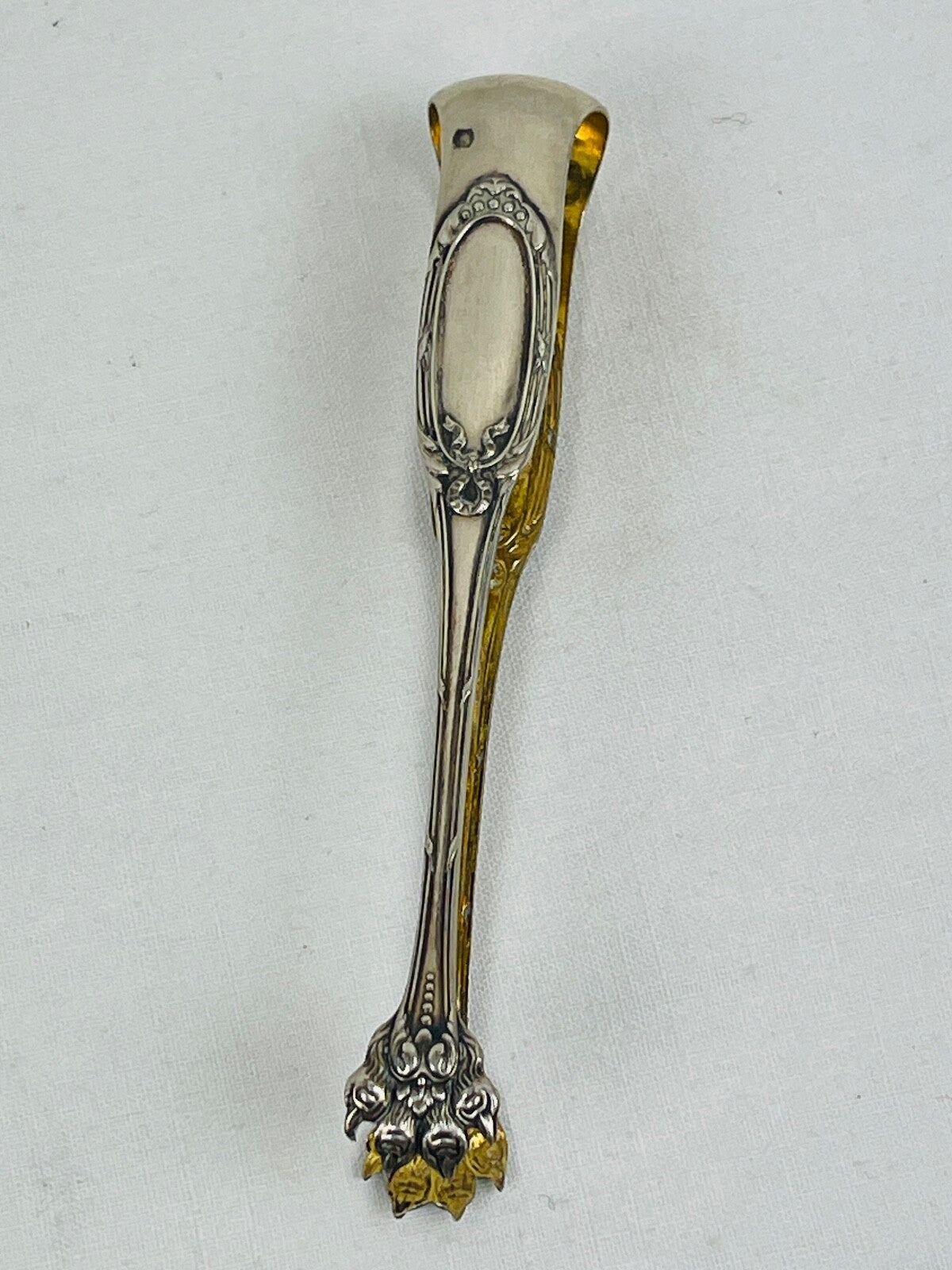 Belle pince à sucre argent massif et vermeil