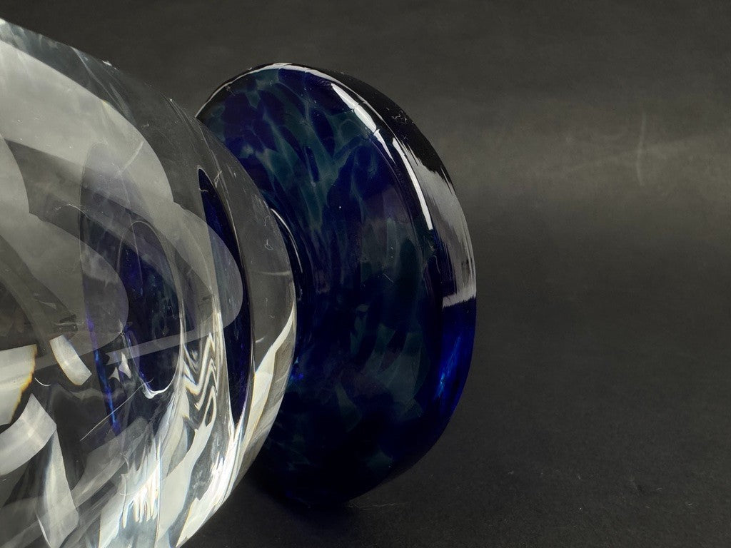 Série de 3 verres à orangeade en cristal – pied bleu cobalt