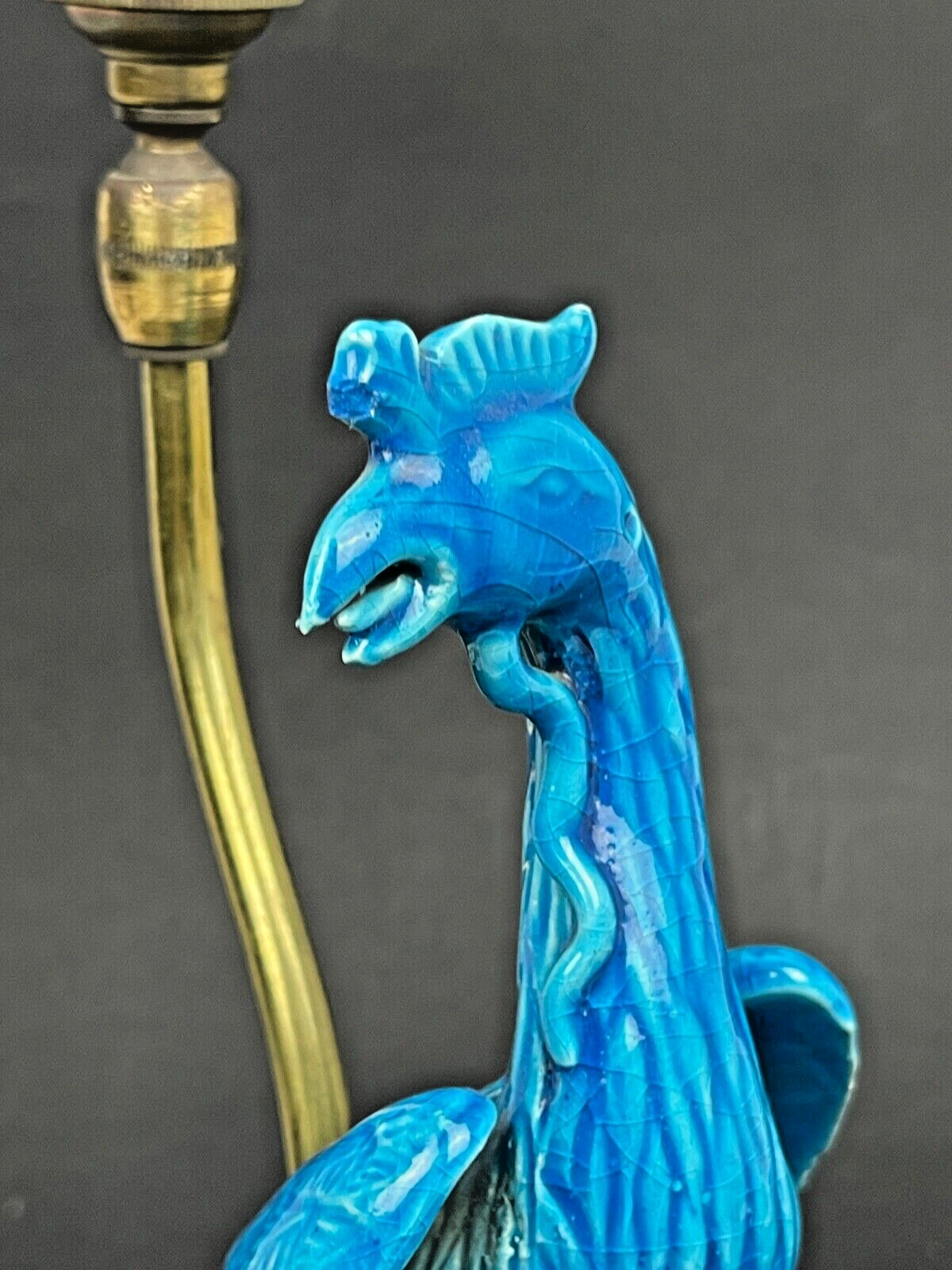 Pied De Lampe En Porcelaine Bleue De Chine, Phoenix