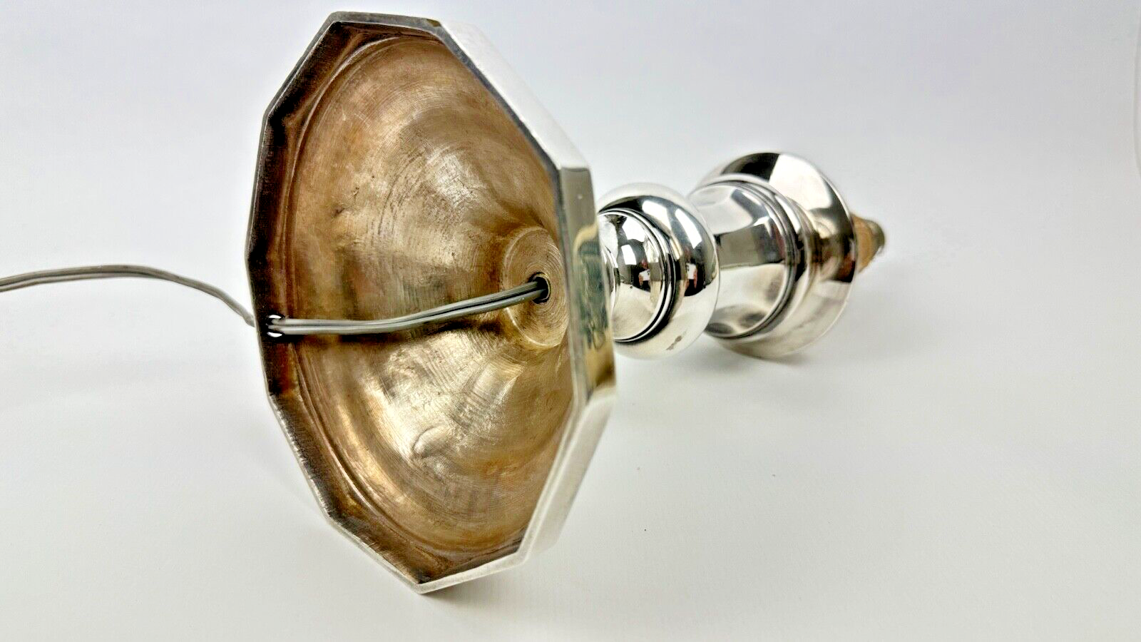 Pied De Lampe En Bronze Argenté, Pique-cierge