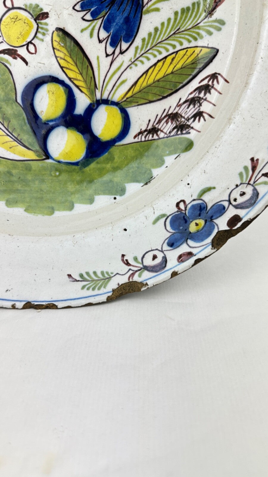 Grand plat en faïence de Delft Blanc Bleu 18ème 35,5 cm