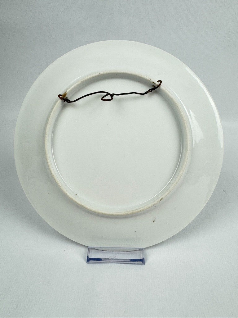 Assiette décorative peinte à la main - Décor oiseaux et paysage, Limoges - 23 cm