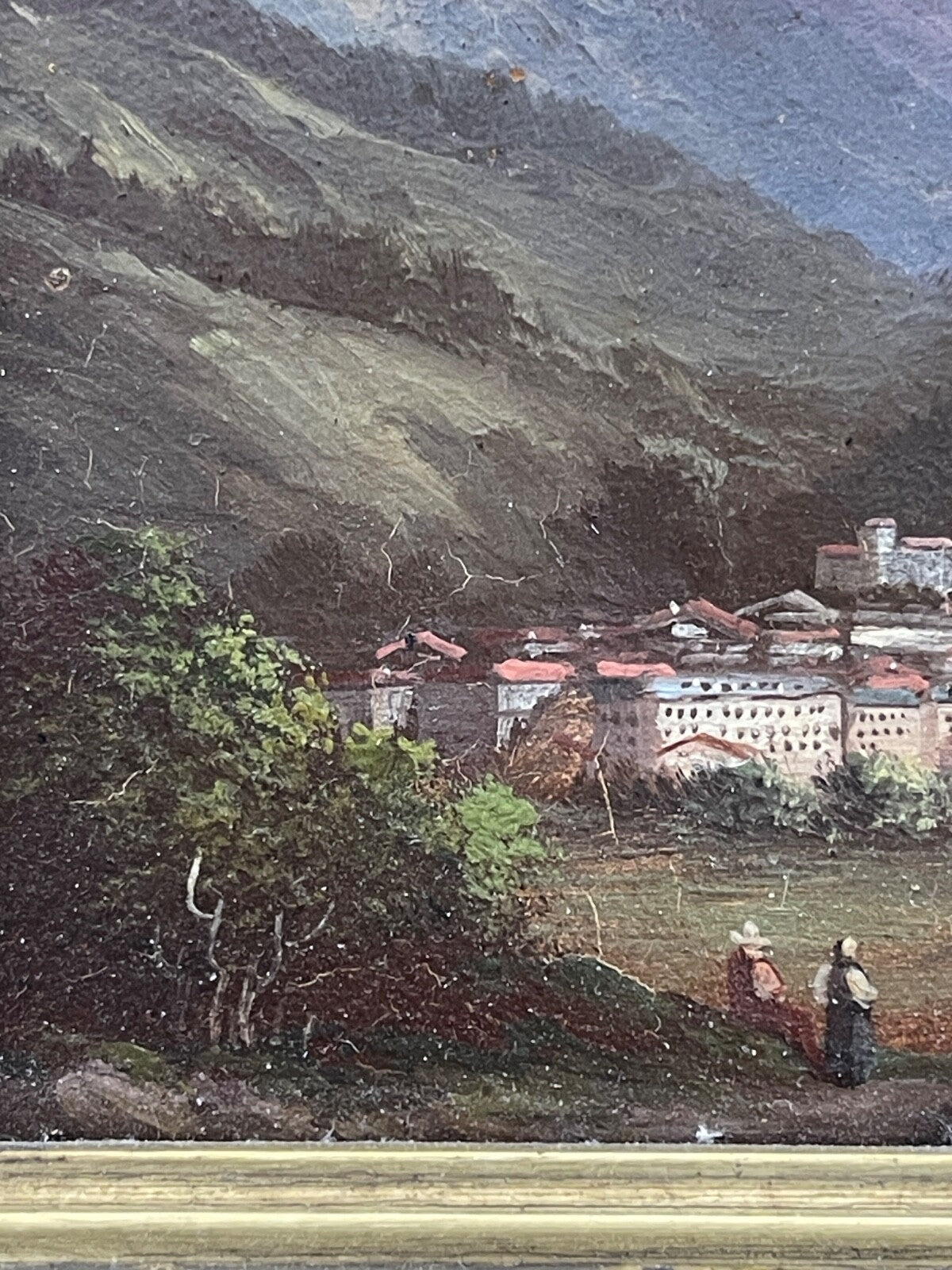 Huile sur panneau, école Suisse 19ème, Paysage montagneux
