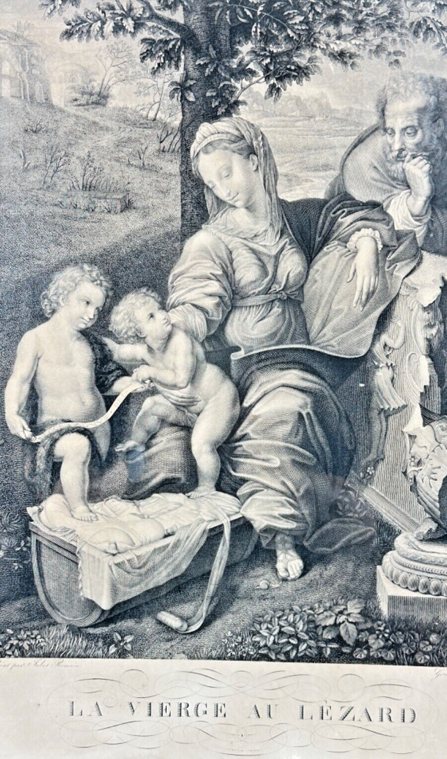 La madone au chêne par Giulo Romano (Jules Romain) - Gravure 19ème