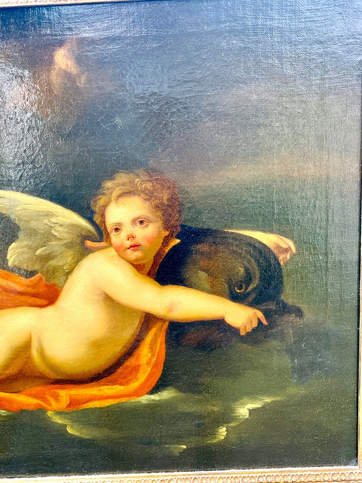 Huile Sur Toile, école Fin 17ème Début 18ème, Amour Tiré Par Un Dauphin