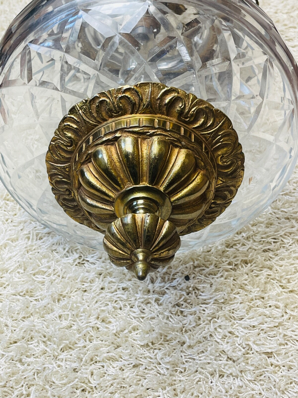 Ancienne lanterne en bronze et cristal taillé n°2