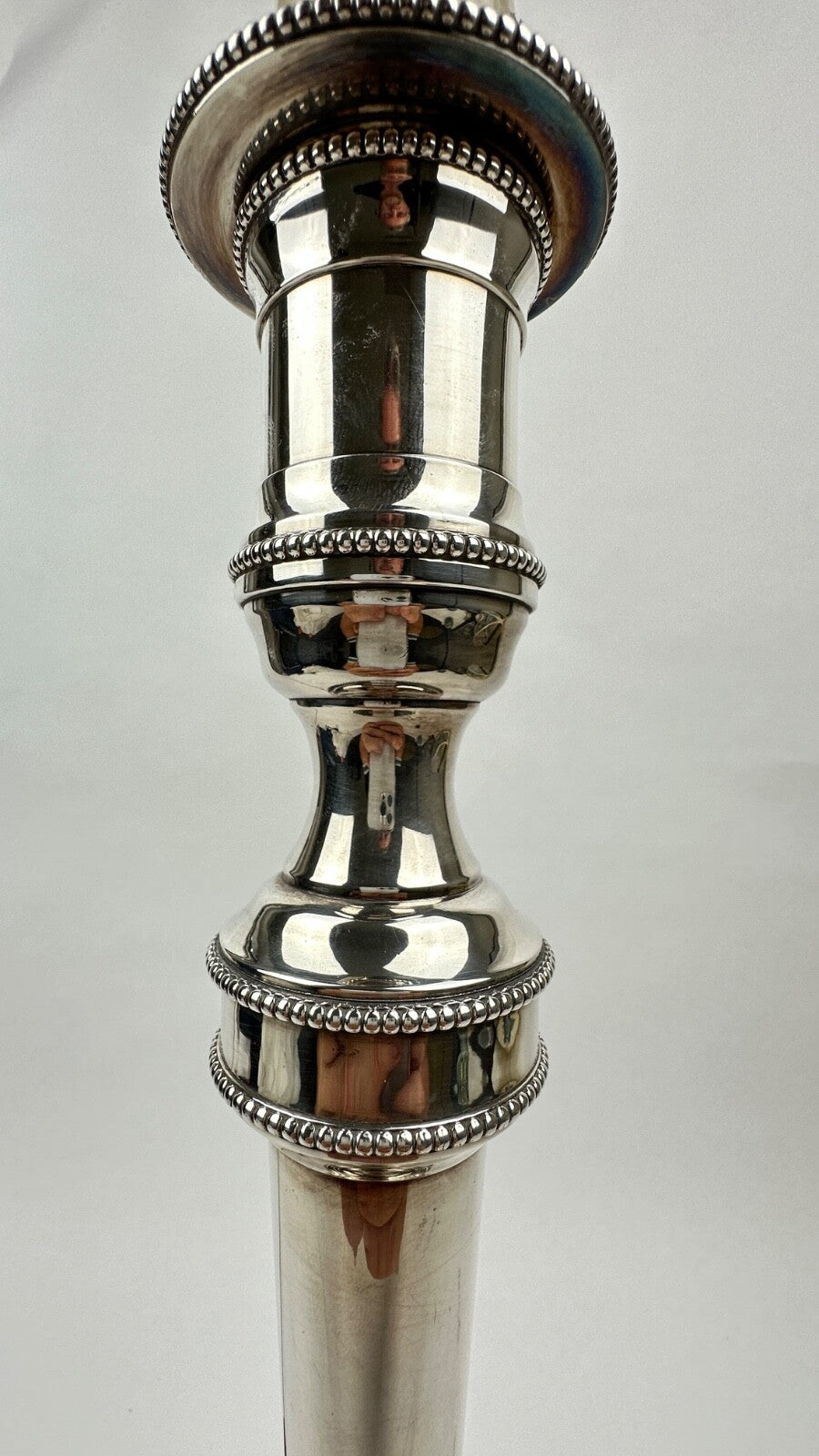 Grand Pied De Lampe En Bronze Argenté, Grand Bougeoir