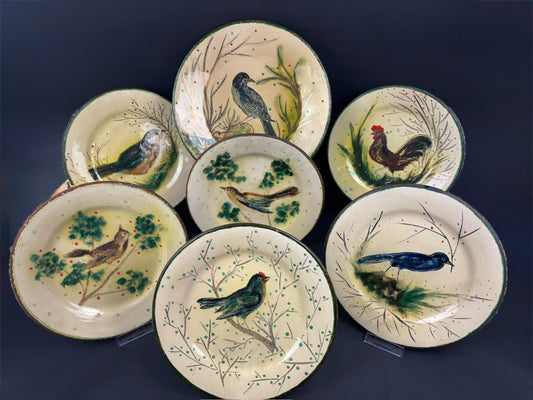 Service signé Costa Diaz – 6 assiettes plates + 1 grand plat – faïence catalane