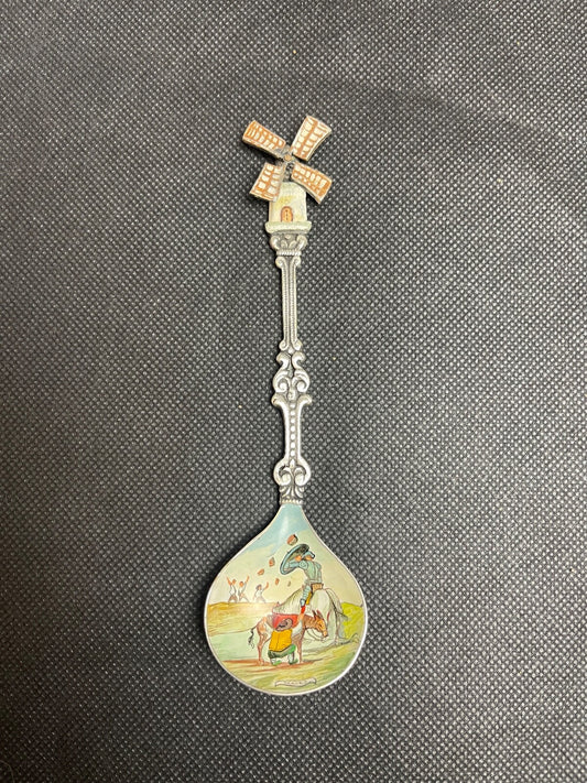 Rare cuillère souvenir  émaillée Don Quichotte, moulin, souvenir de Madrid