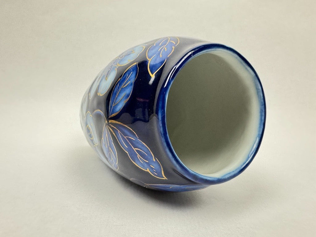 Vase n°7 Tharaud - Années 1950/60 - Décor Floral sur Fond Bleu et Or