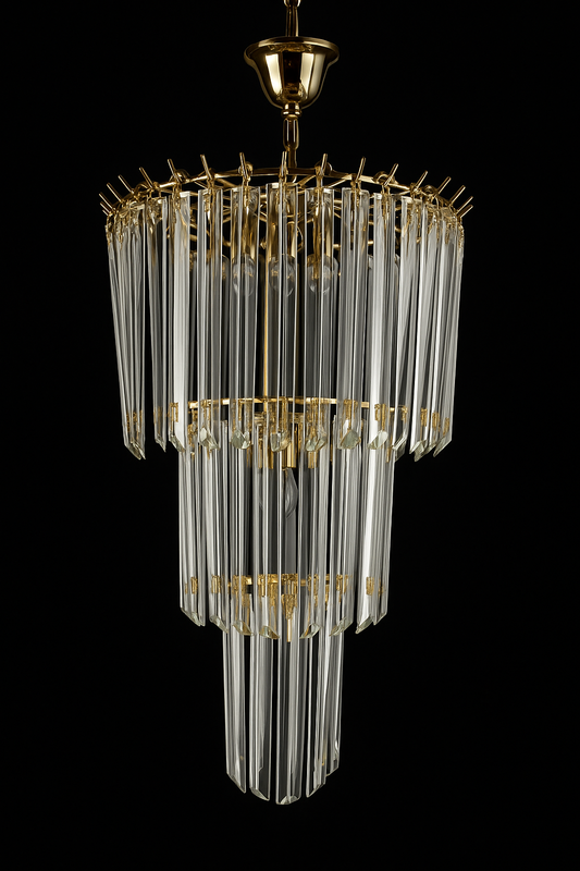 Lustre 3 rangs de tubes cristal Giesse Senago dans le gout de Venini, Italie