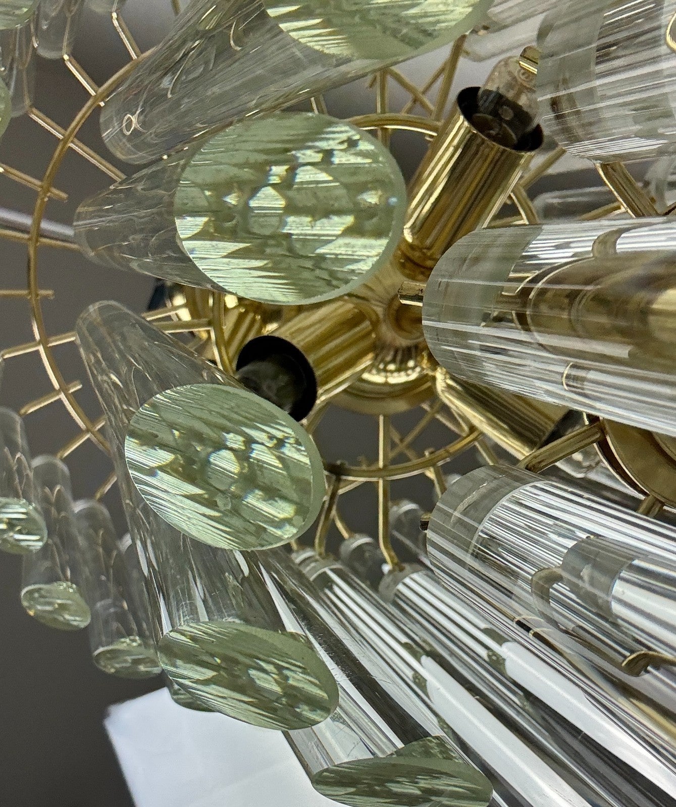 Lustre 3 rangs de tubes cristal Giesse Senago dans le gout de Venini, Italie