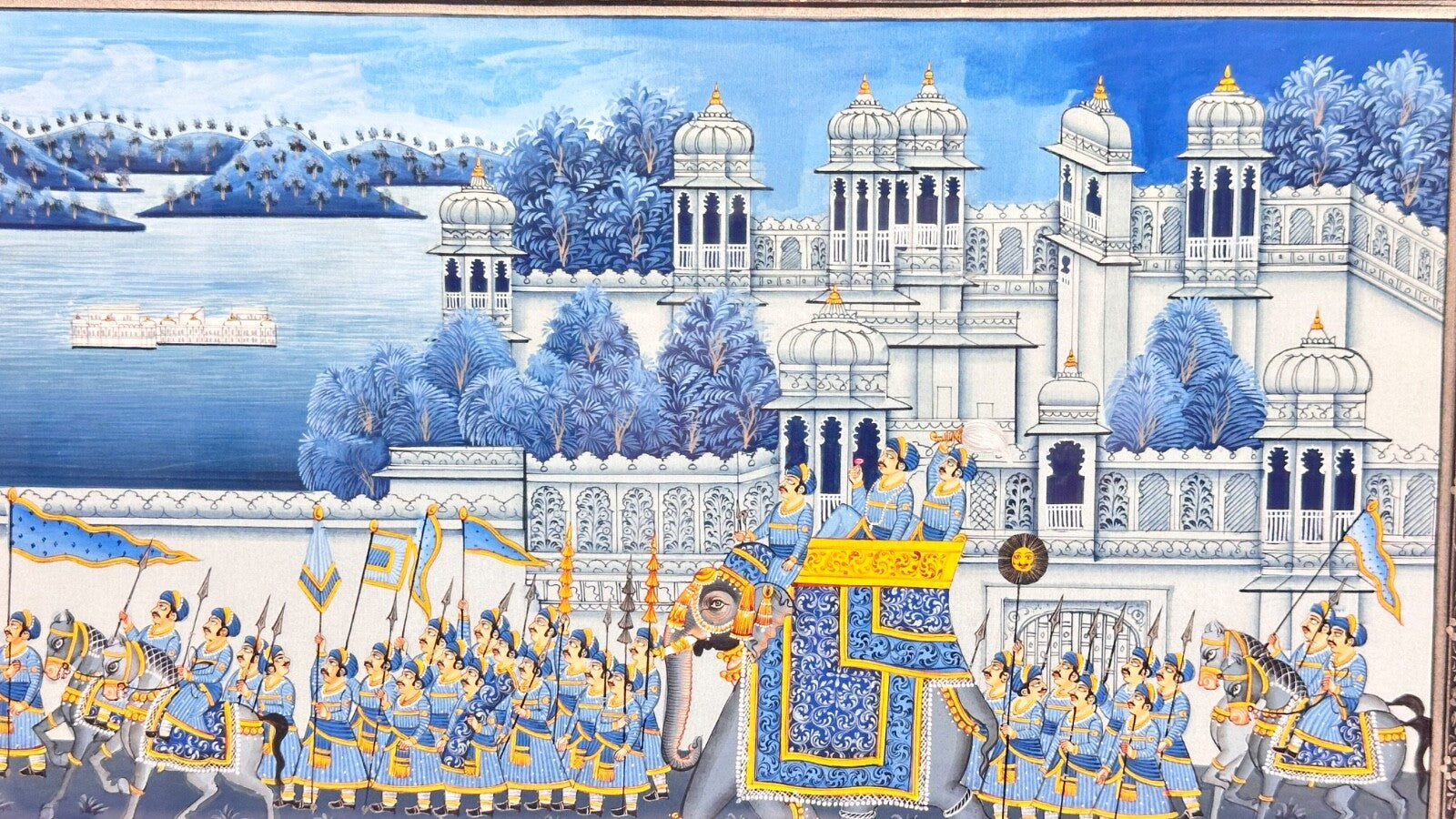 Très belle peinture indienne sur tissu : la procession