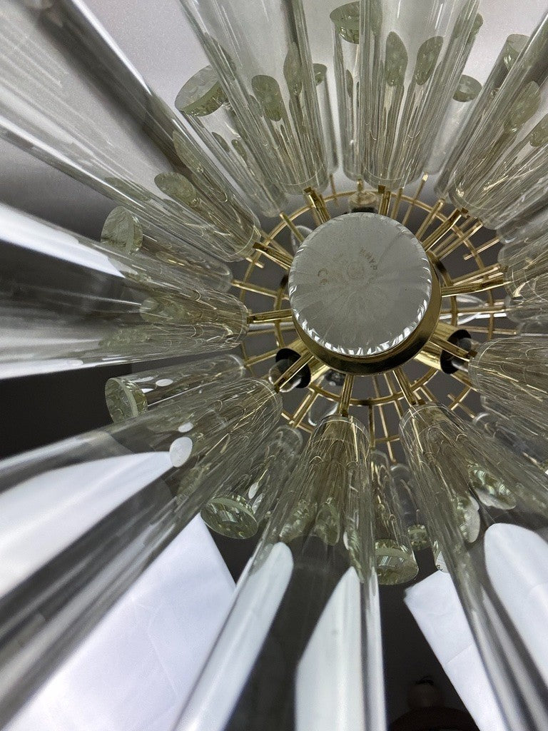 Lustre 3 rangs de tubes cristal Giesse Senago dans le gout de Venini, Italie