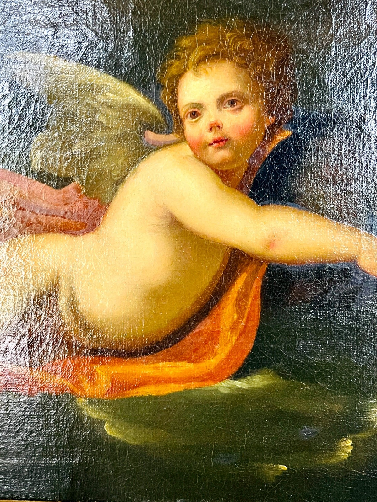 Huile Sur Toile, école Fin 17ème Début 18ème, Amour Tiré Par Un Dauphin