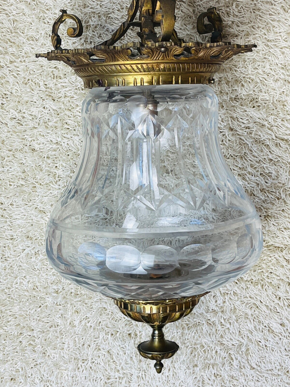 Ancienne lanterne en bronze et cristal taillé n°2