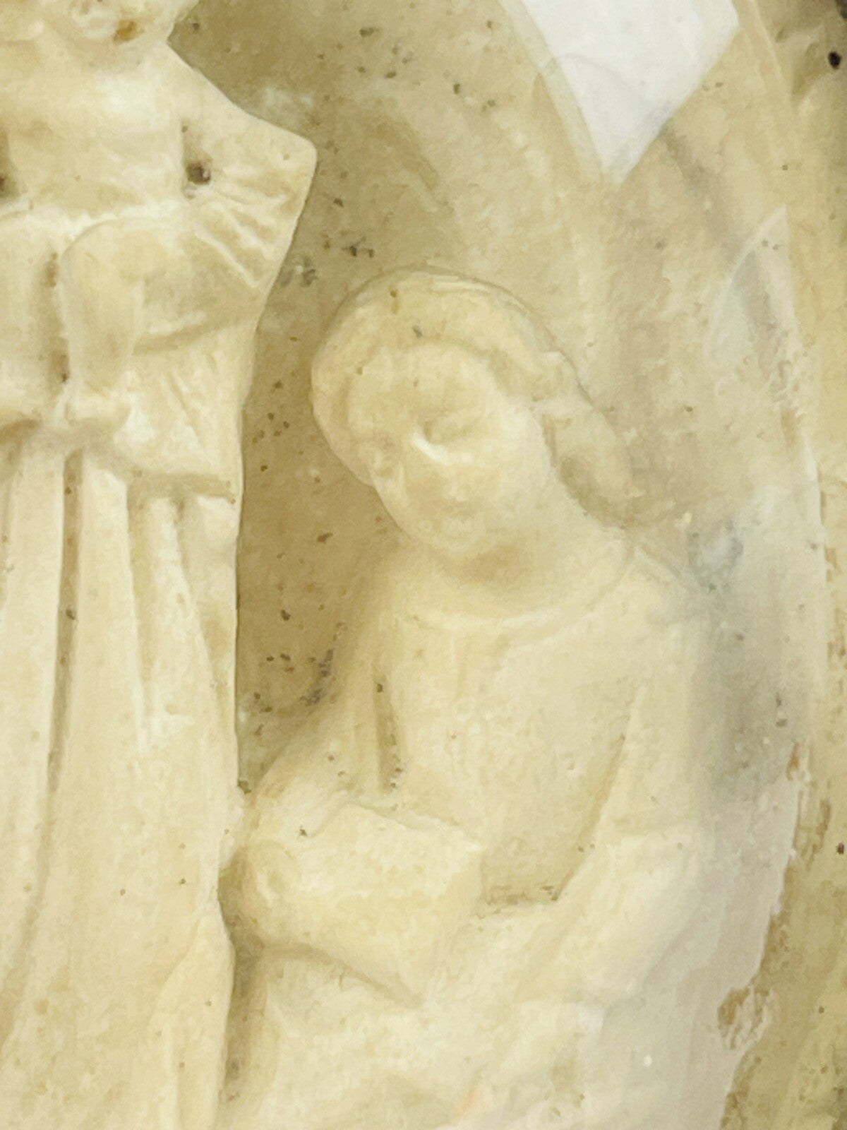 Ancien cadre reliquaire concrétion calcaire, Vierge et Enfant Jésus 19ème