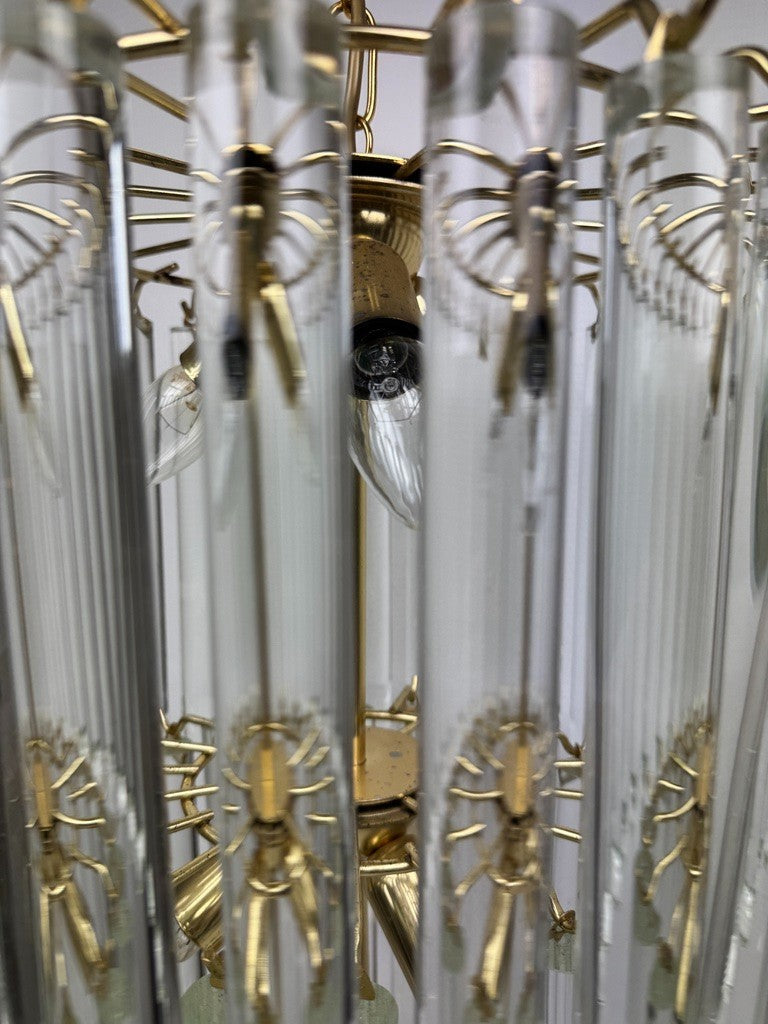 Lustre 3 rangs de tubes cristal Giesse Senago dans le gout de Venini, Italie