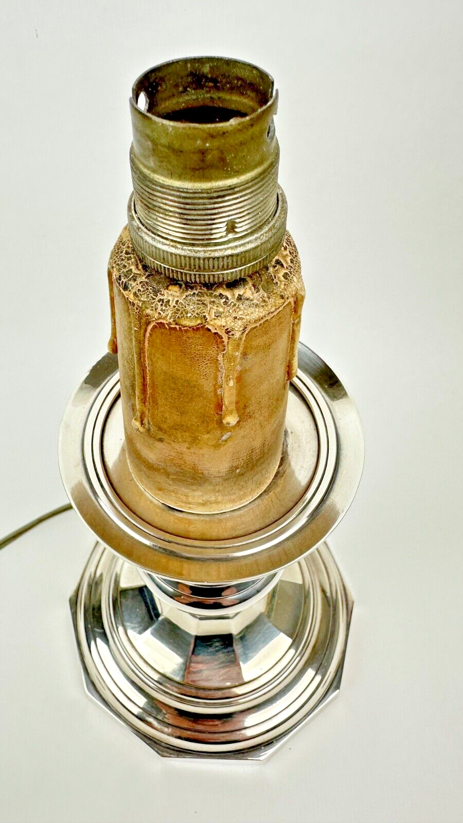 Pied De Lampe En Bronze Argenté, Pique-cierge