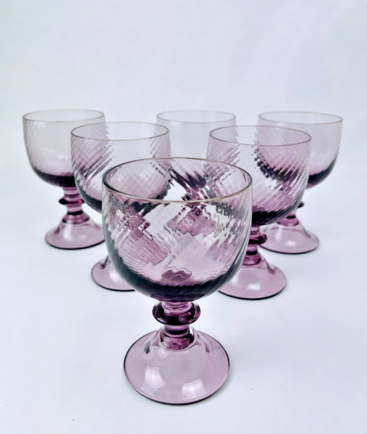 Suite De 6 Verres à Vin En Cristal Violet années 70/80