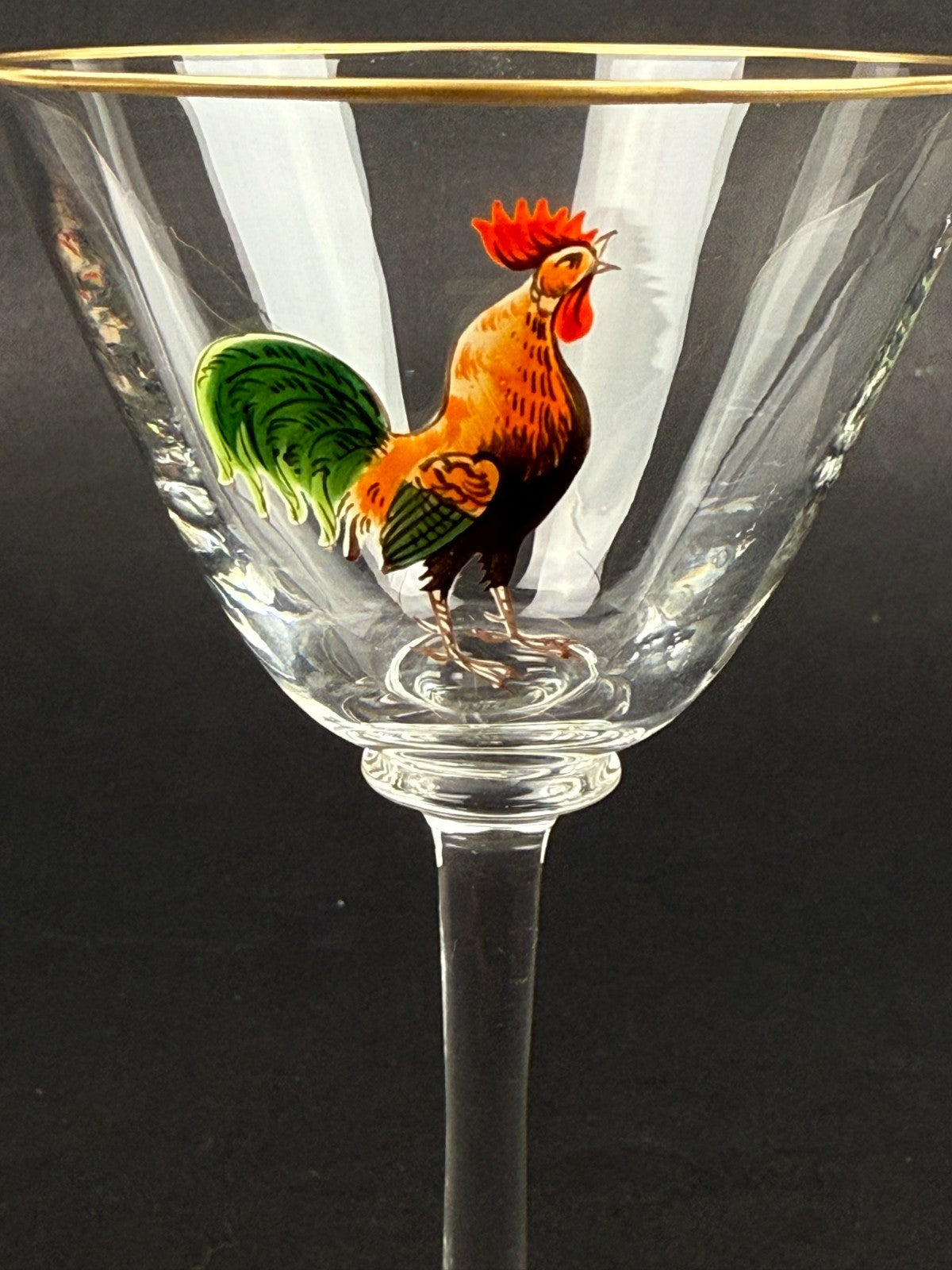 Suite De 4 Verres à Porto, à Cherry Dorflinger, Coq émaillé
