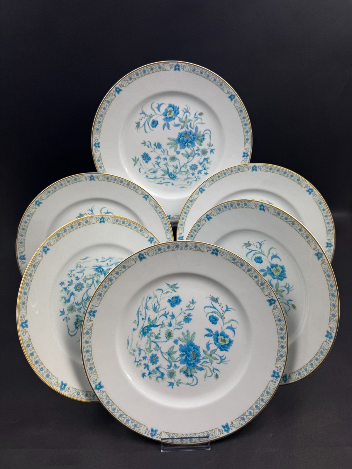 Série de 6 assiettes plates Haviland Limoges Nankin décor bleu et or