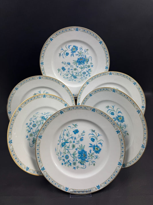 Série de 6 assiettes plates Haviland Limoges Nankin décor bleu et or