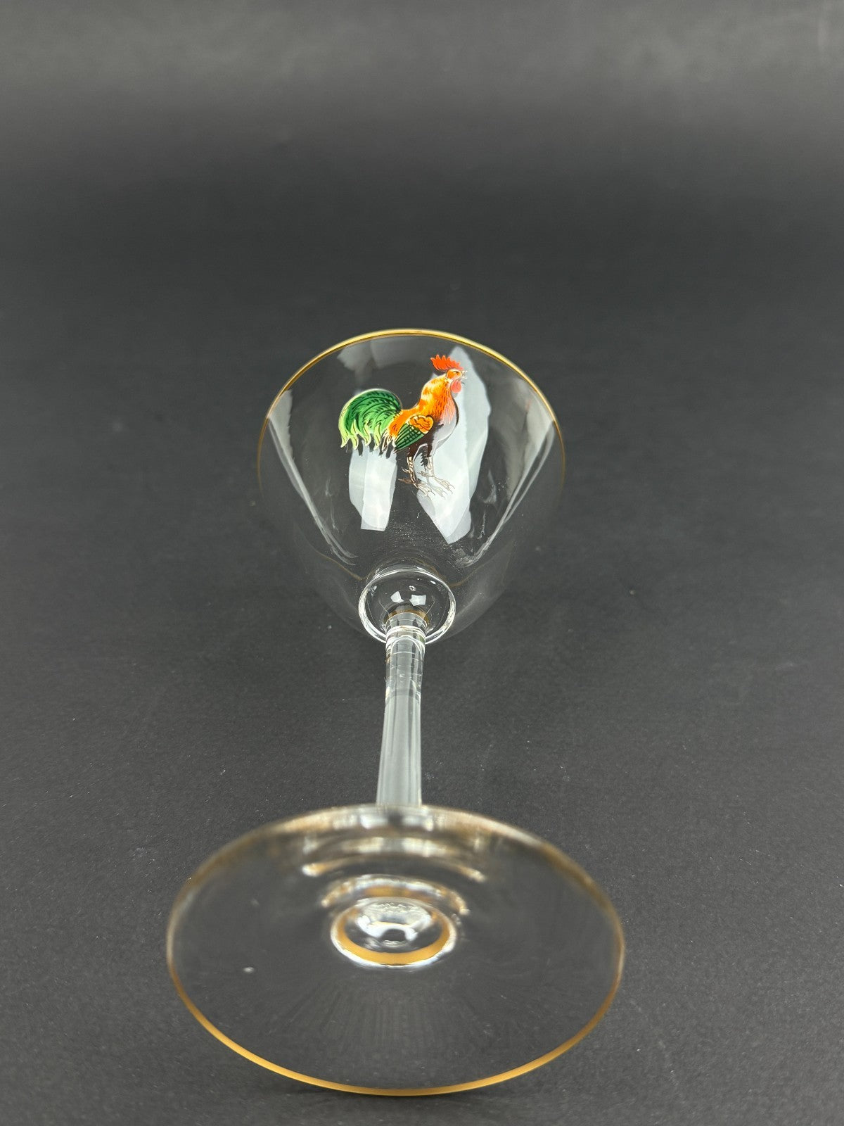 Suite De 4 Verres à Porto, à Cherry Dorflinger, Coq émaillé
