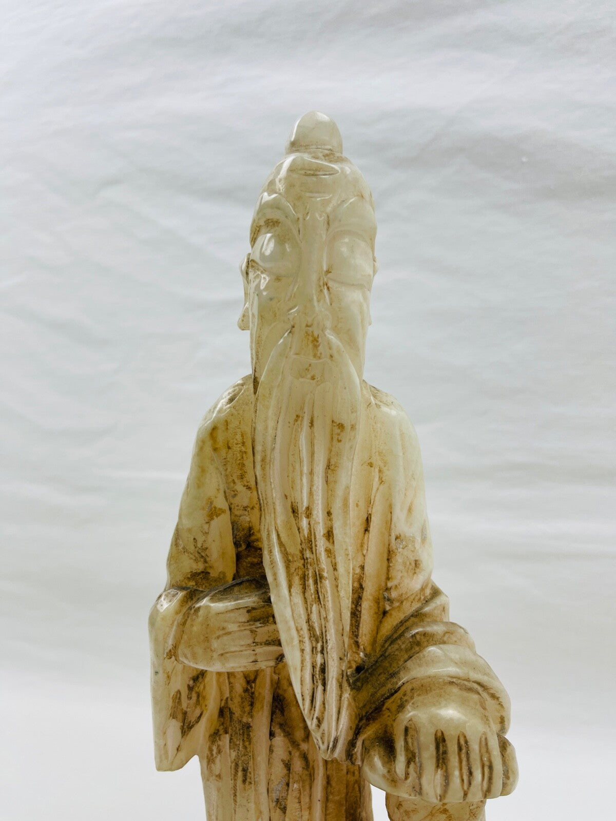 Ancienne grande statuette, moine, sage chinois en albâtre