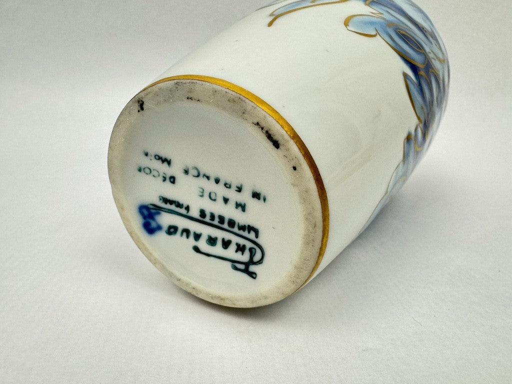 Vase n°6 Tharaud - Années 1950/60 - Décor Floral sur Fond Bleu Nuit, Filets Or