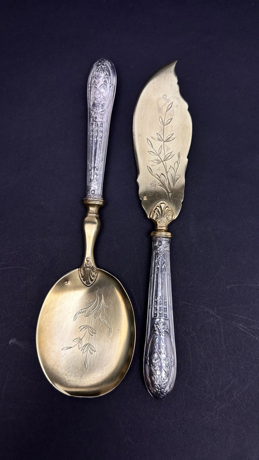 Couteau à Gâteaux, à Glace Et Pelle à Fruits En Argent, Couverts à Dessert