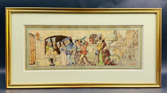 André Reuze (1896–1984) Aquarelle originale Scène de rue médiévale