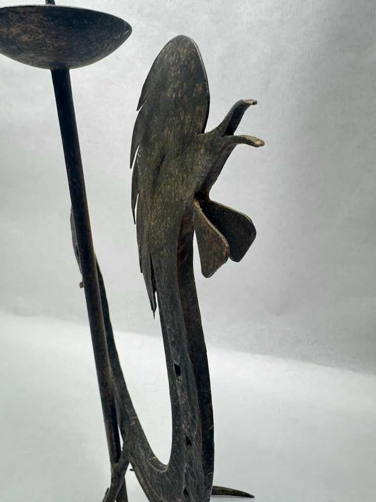 Chandelier coq en fer forgé esprit Marolles Jean Touret vers 1950