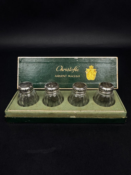 Coffret de quatre salerons Christofle en argent massif et verre