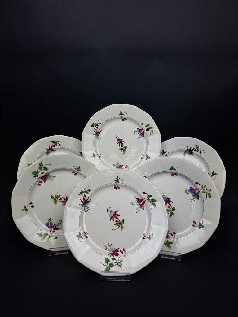 Lot de 6 assiettes plates Sarreguemines, modèle Bermudes – vers 1950